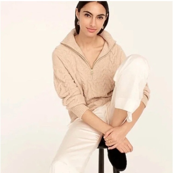 J. Crew Half Zip Cable Sweater in Supersoft Yarn Camel Size XXL EUC - Picture 1 of 7